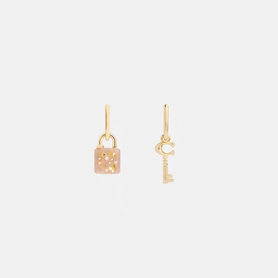 Coach Outlet Resin Padlock And Key Mismatch Earrings In Pink