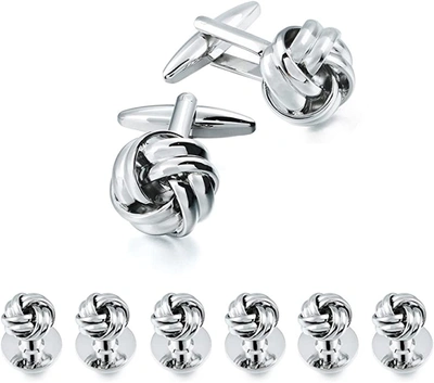 Stephen Oliver Silver Classic Knot Tie Cufflink Set