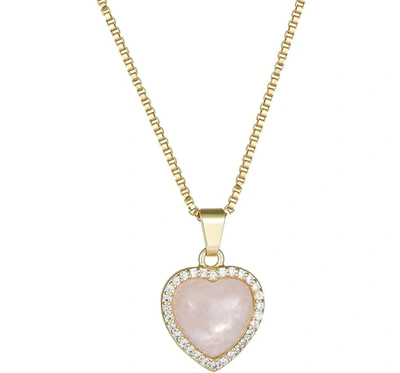 Liv Oliver 18k Gold Sea Blue Heart Gemstone Necklace In Pink