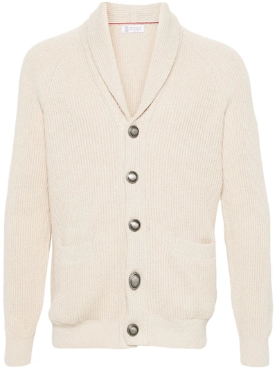 Brunello Cucinelli Logo Buttons Cardigan Sweater, Cardigans Beige In Beis