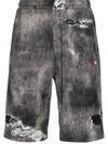 DIESEL DIESEL COTTON SPORTS SHORTS WITH DISTRESSED EFFECT PRINT