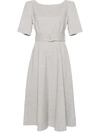 P.a.r.o.s.h Lille Flared Belted Midi Dress In Grigio Melange Chiar