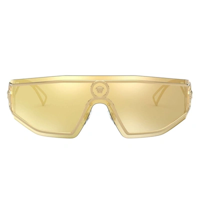 Versace Ve2226 Wrap-around Metal Sunglasses In Brown Mirror Gold