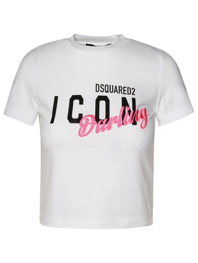 Dsquared2 T-shirt Crop Logo Icon In White