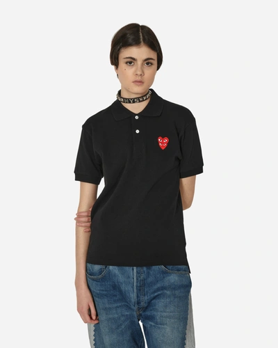 Comme Des Garçons Play Double Red Heart Polo Shirt In Black