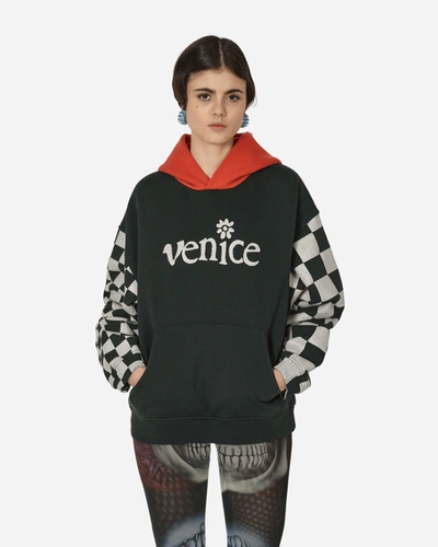 Erl Venice Checked Sleeve Hooded Sweatshirt In Black