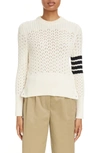 Thom Browne Boxy Rib Pointelle Virgin Wool Crewneck Sweater In White