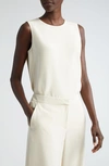 Lafayette 148 Adela Sleeveless Stretch Silk Blouse In Pebble