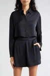 Ramy Brook Skyla Satin Button-front Crop Top In Black