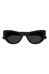 Saint Laurent Sleek Logo Plastic Cat-eye Sunglasses In Black Dark Grey