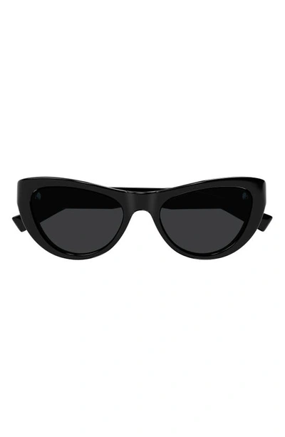 Saint Laurent Sleek Logo Plastic Cat-eye Sunglasses In Black Dark Grey