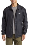 Nike Club Coaches Jacket Mensblack Relaxed Fit Drawcord Hem Snap Front Fts852 In Black/ White