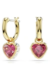 Swarovski Chroma Heart Drop Hoop Earrings In Red