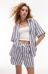 Topshop Stripe Oversize Cotton Button-up Shirt In Mid Blue