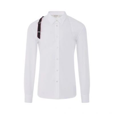 Alexander Mcqueen Logo Harness Stretch Cotton Poplin Shirt In White