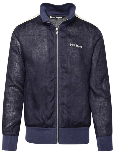 Palm Angels Blue Linen Sporty Jacket In Navy