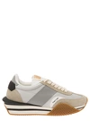 TOM FORD 'JAMES' BEIGE AND SILVER LOW TOP SNEAKERS WITH LOGO DETAIL IN LYCRA AND SUEDE MAN