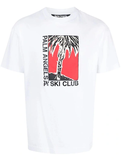 Palm Angels Ski Club Cotton T-shirt In Bianco