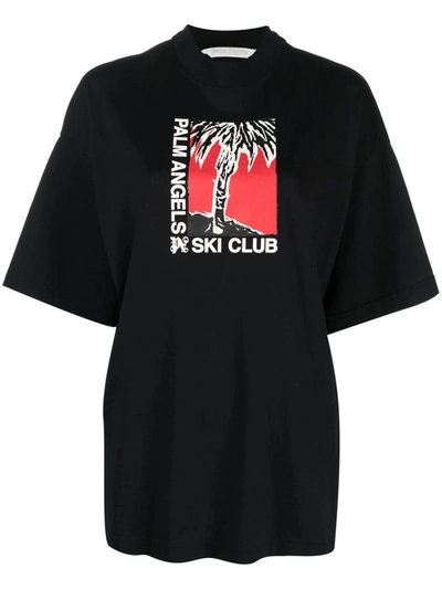 Palm Angels Ski Club 超大款棉t恤 In Black/white
