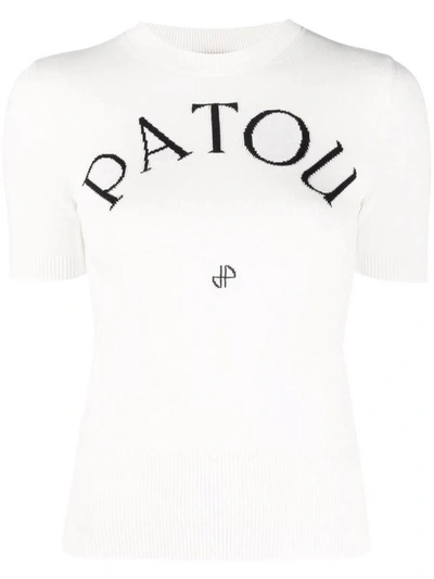 Patou White Logo-jacquard Knitted Top