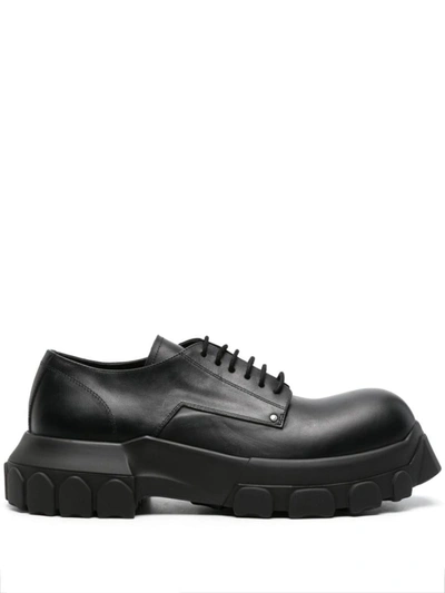 Rick Owens Bozo Tractor Leather Derby Shoes In Black