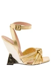 POLLINI GOLD-TONE WEDGE WITH KNOT DETAIL IN LAMINATED FABRIC WOMAN