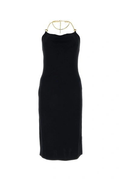 Bottega Veneta Black Midi Dress With Viscose Chain In Multicolor