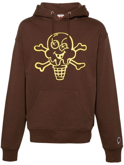 Icecream Cones And Bones Logo-stamp Hoodie In Brown