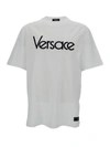 VERSACE WHITE CREWNECK T-SHIRT WITH LOGO LETTERING PRINT IN COTTON MAN