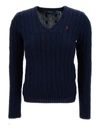 POLO RALPH LAUREN 'KIMBERLY' BLUE CABLE-KNIT PULLOVER WITH PONY EMBROIDERY IN COTTON WOMAN