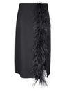 Prada Feather-trimmed Wool Midi-skirt In Black