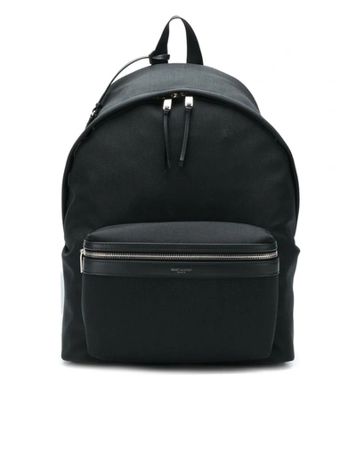 Saint Laurent City Logo Printed Zipped Backpack In Black