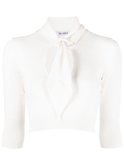 Attico Pussybow Cut-out Knitted Top In White