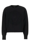 Versace Oversized Wool Blend Sweater With Embroidered Detail In Black