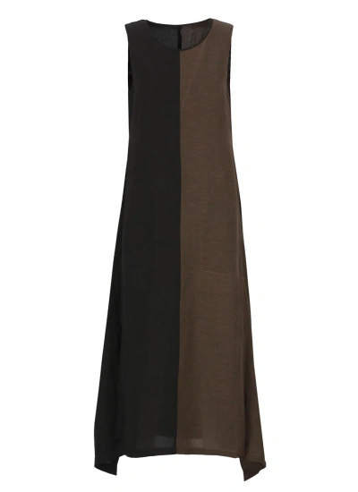 Uma Wang Colour-block Sleeveless Midi Dress In Brown