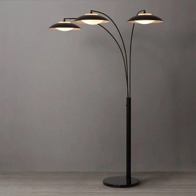 Nova Of California Saucer 3 Light Arc Floor Lamp In Matte Black