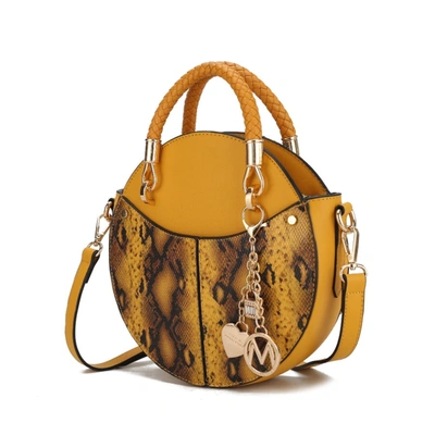 Mkf Collection By Mia K Camille Faux Snakeskin Vegan Leather Women's Round Crossbody Bag By Mia K In Yellow
