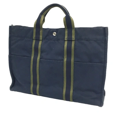Hermes Fourre Tout Canvas Tote Bag () In Blue