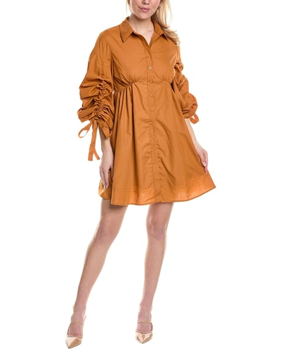 Beulah Gathered Sleeve Mini Dress In Brown