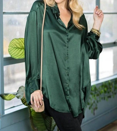 Winsome Oversize Satin Button Up In Green