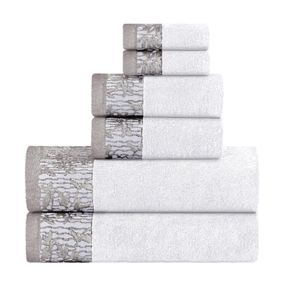 Superior Classic Floral Embroidered Absorbent Cotton 6-piece Towel Set In Gray