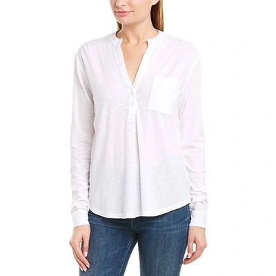 James Perse Women White V-neck Slub Button Down T-shirt