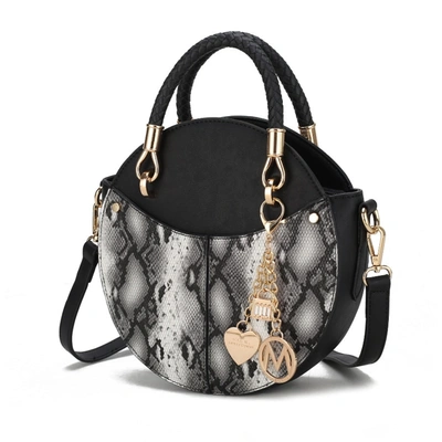 Mkf Collection By Mia K Camille Faux Snakeskin Vegan Leather Women's Round Crossbody Bag By Mia K In Black