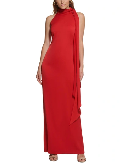 Vince Camuto Womens Satin Halter Evening Dress In Red