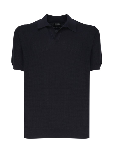 Ermenegildo Zegna Short Sleeved Knitted Polo Shirt In Blue