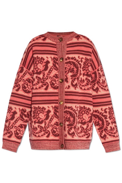 Etro Patterned-intarsia Wool-blend Cardigan In Pink