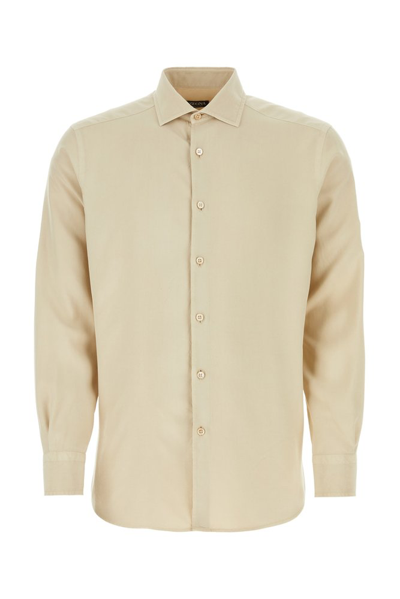 Ermenegildo Zegna Long Sleeved Buttoned Shirt In Beige