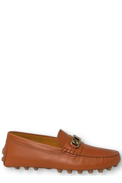 Tod's Logo-plaque Leather Moccasins In Orange