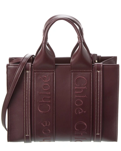Chloé Woody Small Leather Tote In Red