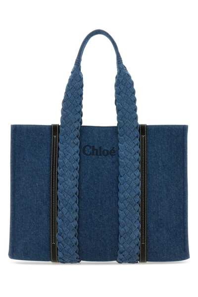Chloé Logo Embroidered Braided Strap Tote Bag In Blue